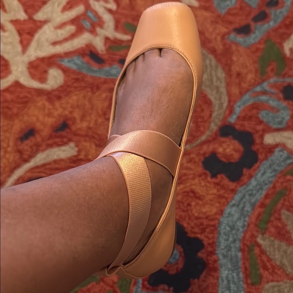 Light Beige Slip-On Flats with Rounded Toe and Low Heel